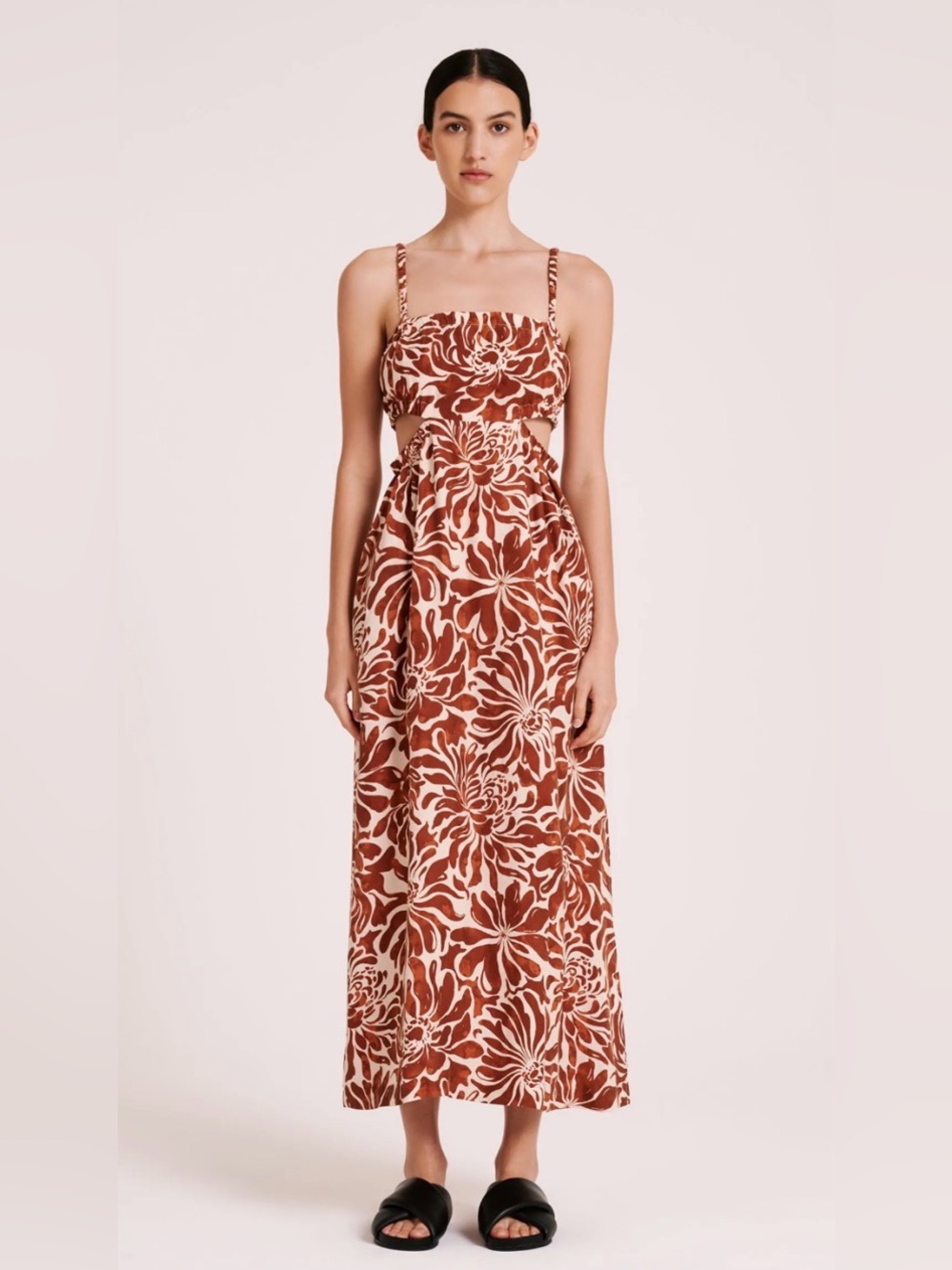 Nude Lucy XXS Burnt Orange & Cream Spaghetti Strap Floral Maxi Dress
